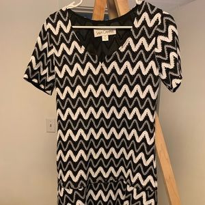 Dress with silver/black threads. Black/white